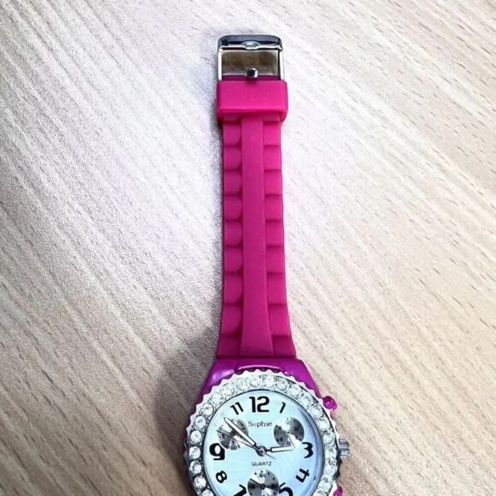 SOPHIE Women's Wristwatch Pink/White‎ Silicone Band Japan Movt Rhinestones